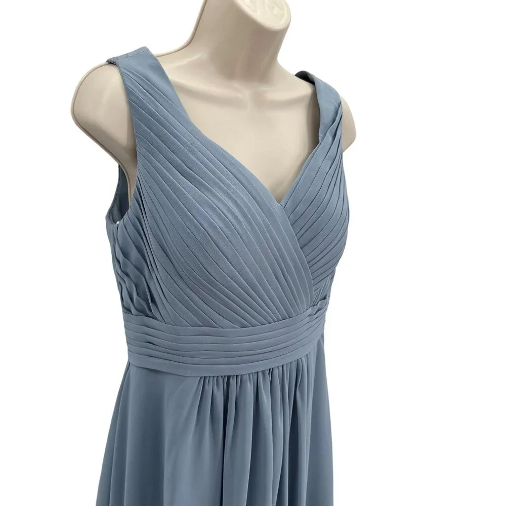 Babaroni Womens Dusty Blue Formal Pleated V Neck & Back Brides Maid Dress US 6 - Picture 3 of 10